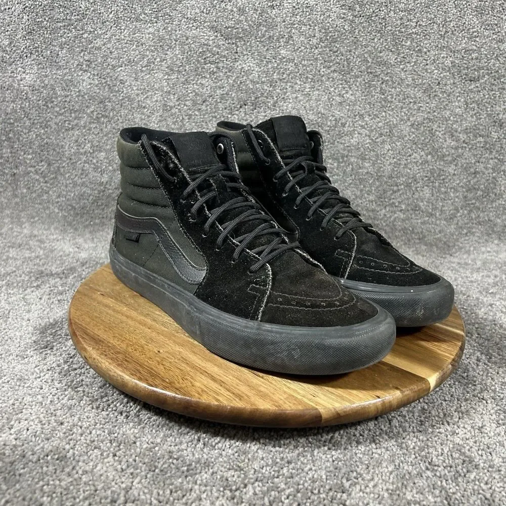 Vans Sk8-Hi Pro Mens Sz 10.5 Triple Black Canvas Skate Athletic Shoes Used